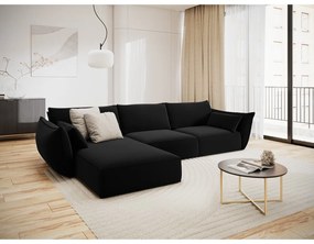 Colțar negru cu tapițerie din catifea (cu colț pe partea stângă, cu șezlong) Vanda – Mazzini Sofas