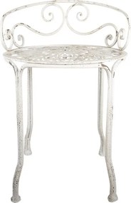 Taburet din metal, alb, cu spătar în spirale și șezut decupat floral, finisaj antichizat, 67 x Ø 44 cm, „Volute”