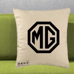 Perna Personalizata cu emblema MG, 40x40 cm, Bej, Husa Detasabila, Perna Inclusa, BEKZ®