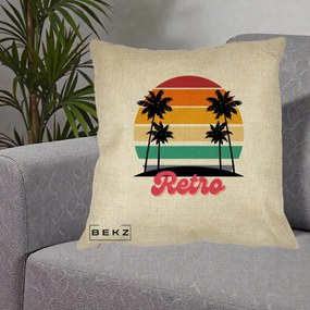 Perna Decorativa Retro Sunset Palmieri, 40x40 cm, Crem, Husa Detasabila, Perna Inclusa, BEKZ®