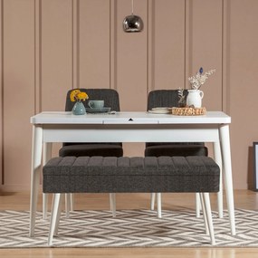 Masă de sufragerie extensibilă cu 2 scaune și bancă Vlasta (alb + antracit). 1073068