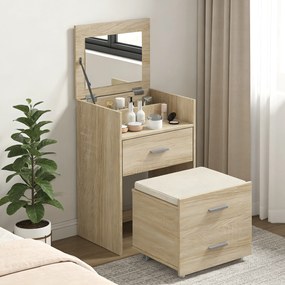 HOMCOM Masă de Toaletă cu Oglindă Rabatabilă, Natural | Aosom Romania