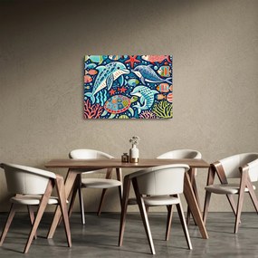Tablou pe sticlă – Animale acvatice desenate (70x50 cm)