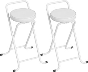 HOMCOM Taburete de Bar Pliabile Set de 2, Fără Montaj, Scaune de Bar, Șezut Căptușit 63 cm, Cadru din Oțel, Alb | Aosom Romania