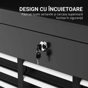 HOMCOM Comodă pentru Scule Portabilă, Cutie Metalică cu Carcasă Superioară și Glisiere pe Rulmenți cu Bile, 60x26x34 cm, Negru | Aosom Romania