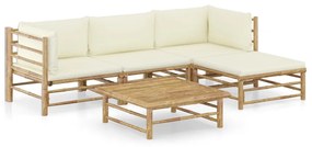 3058193 vidaXL Set mobilier de grădină cu perne alb crem, 5 piese, bambus