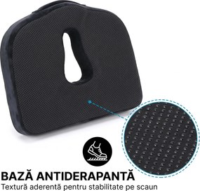 Perna ortopedica sezut memory foam cu ventilatie ORTO COCCIS Ventilation, husa catifea, fermitate normala