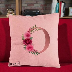 Cadou Personalizat - Perna Personalizata Monograma Rose Gold Litera O, 40x40 cm, Roz, Husa Detasabila, Perna Inclusa, BEKZ®