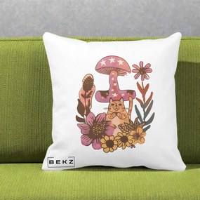 Perna Decorativa Ciuperca Pisica Boho, 40x40 cm, Alba Mata, Husa Detasabila, Perna Inclusa, BEKZ®