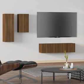 3120316 vidaXL Set dulapuri TV, 4 piese, stejar maro, lemn prelucrat