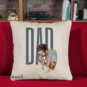 Cadou pentru Tata - Perna Personalizata DAD Tata si Nou-Nascut, 40x40 cm, Bej Canapea, Husa Detasabila, Perna Inclusa, BEKZ®