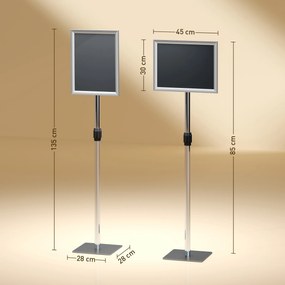 HOMCOM Suport Poster A3, Expozitor Publicitar de Podea cu Înălțime și Înclinare Reglabile, 40x30x129-135 cm, Argintiu | Aosom Romania