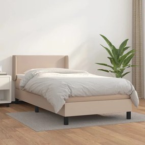 vidaXL Pat box spring cu saltea, cappuccino, 100x200cm piele ecologică