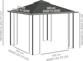Outsunny Pavilion cu acoperiș dublu, 3x3 m, hidrofug, stabil, rezistent la iarnă, pavilion de grădină cu plasă de țânțari, Gri deschis | Aosom Romania