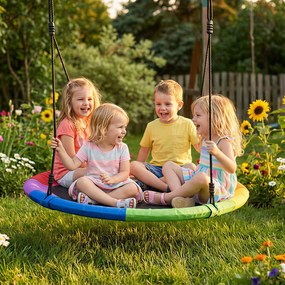 AIYAPLAY Leagăn de Copac, Leagăn Tip Cuib pentru Copii Ø120 cm cu Frânghii Reglabile și Curele, Joacă în Aer Liber pentru Copii 3-8 Ani, Capacitate 300 kg, Multicolor | Aosom Romania