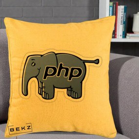 Perna Personalizata PHP Elephant, 40x40 cm, Galben, Husa Detasabila, Perna Inclusa, BEKZ®