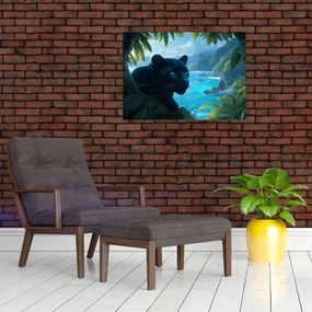 Tablou pe sticlă - Pantera neagră în junglă (70x50 cm)