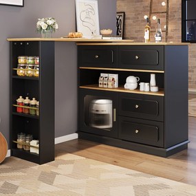 Masă de bar extensibilă cu spațiu de depozitare, Negru | Aosom Romania