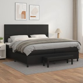 3137563 vidaXL Pat box spring cu saltea, negru, 200x200 cm, piele ecologică