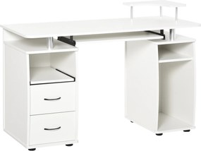 HOMCOM Birou PC din PAL și Oțel Alb cu Tastatură și Raft Monitor, Spațiu Generos de Lucru, 2 Sertare, Design Modern, 120x55x85 cm | Aosom Romania