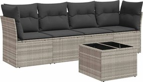 vidaXL Set canapele de grădină cu perne, 5 piese gri deschis poliratan