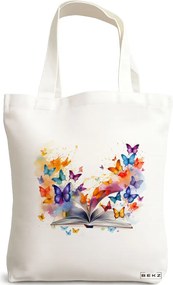 Sacosa de Panza pentru Cumparaturi, Geanta Tote, model Books 29 38 x 34.5 cm, Alba, BEKZ®