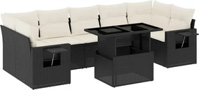 vidaXL Set mobilier de grădină cu perne, 8 piese, negru, poliratan