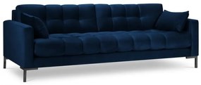 Canapea 4 locuri Mamaia cu tapiterie din catifea, picioare din metal negru, albastru royal