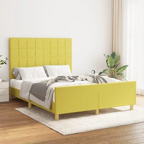 Cadru de pat cu tablie, verde, 140x200 cm, textil Verde, 140 x 200 cm, Cu blocuri patrate