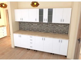 Bucatarie Alfa 2.6 metri PAL alb cu blat Artar