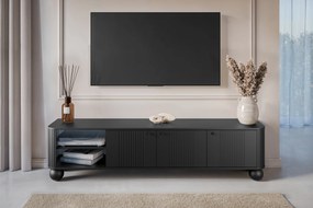 Comodă TV pe soclu Vesper 3D 187 cm - negru / mânere negre / picioare sferice