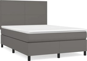 vidaXL Pat box spring cu saltea, gri, 140x190 cm, piele ecologică