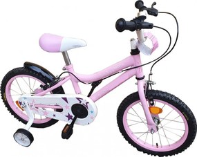 Bicicleta pentru copii NOVOKIDS™ Crystal Bike, Roti 16" inch, Maxim 35 kg, Cadru din otel, Roti ajutatoare, Ghidon si sa reglabile pe inaltime, Roz