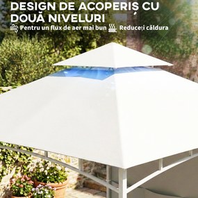 Outsunny Foișor de Grădină 3x3 m cu Corturi, Buzunare pentru Depozitare și Cârlig la Tavan, Foișor din Metal cu Acoperiș Dublu, Orificii de Drenaj, UV30+, Crem | Aosom Romania