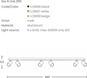 Plafoniera liniara neagra cu 6 spoturi EXO 6, 200cm
