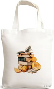 Sacosa de Panza pentru Cumparaturi, Geanta Tote, model Books 7 38 x 34.5 cm, Alba, BEKZ®