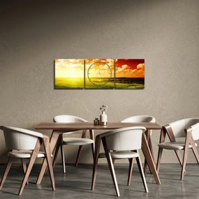 Tablou cu luncă cu soarele strălucitor (cu ceas) (90x30 cm)