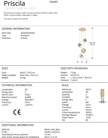 Lustra suspendata cu 4 Pendule design decorativ Priscila aurie