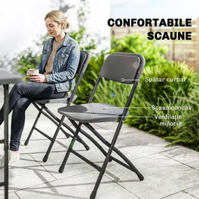 Outsunny Set Masă și Scaune Pliabile de Grădină, 5 Piese, Masă Reglabilă cu Blat HDPE Efect Lemn și 4 Scaune, Set Mobilier Exterior pentru Terasă și Balcon, Gri Închis | Aosom Romania