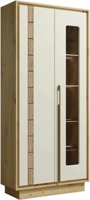 Vitrina KEKS K2, stejar artisan/casmir, PAL/sticla, cu iluminare LED,