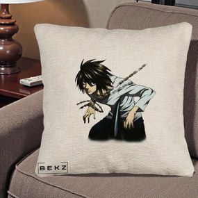 Perna Personalizata Death Note L Lawliet Lanturi, 40x40 cm, Bej Canapea, Husa Detasabila, Perna Inclusa, BEKZ®