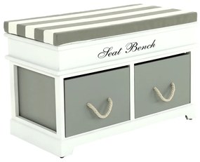 Bancă cu pernă, 2 sertare, alb/gri, SEAT BENCH 2 NEW