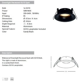 Spot incastrabil pentru baie IP65 Astrid GU10 negru