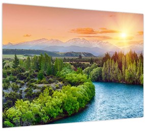 Tablou pe sticlă - Pădure peisaj montan (70x50 cm)