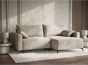 Colțar bej extensibil/cu spațiu de depozitare cu tapițerie din chenille (cu colț pe partea dreaptă/cu șezlong) Leon – Maison de Rêve