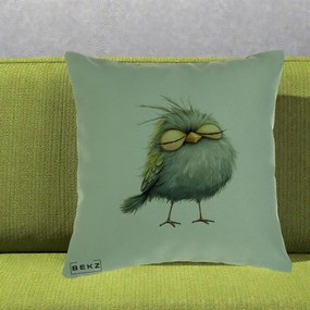 Perna Decorativa Pasare Teal Adormita cu Ochi Galbeni, 40x40 cm, Verde, Husa Detasabila, Perna Inclusa, BEKZ®
