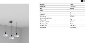 Lustra cu 3 pendule metal TATAWIN M alb