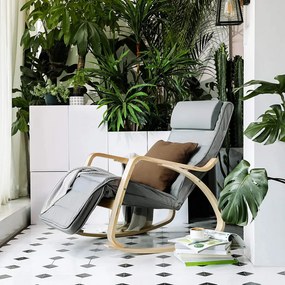 Fotoliu balansoar, lemn de mesteacan / textil, gri inchis, Songmics