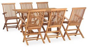 Set mobilier de exterior pliabil, 7 piese, lemn masiv de tec Dreptunghiular, 150 x 90 x 75 cm, Cu cotiera  , 6