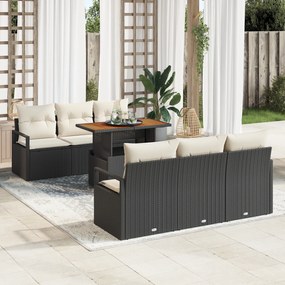 Set canapea de grădină vidaXL cu perne 7 piese negru ratan poli acacia